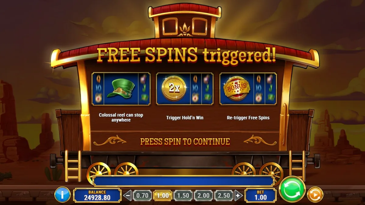 Tampilan visual slot Track’n Gold dengan tema kereta api Western